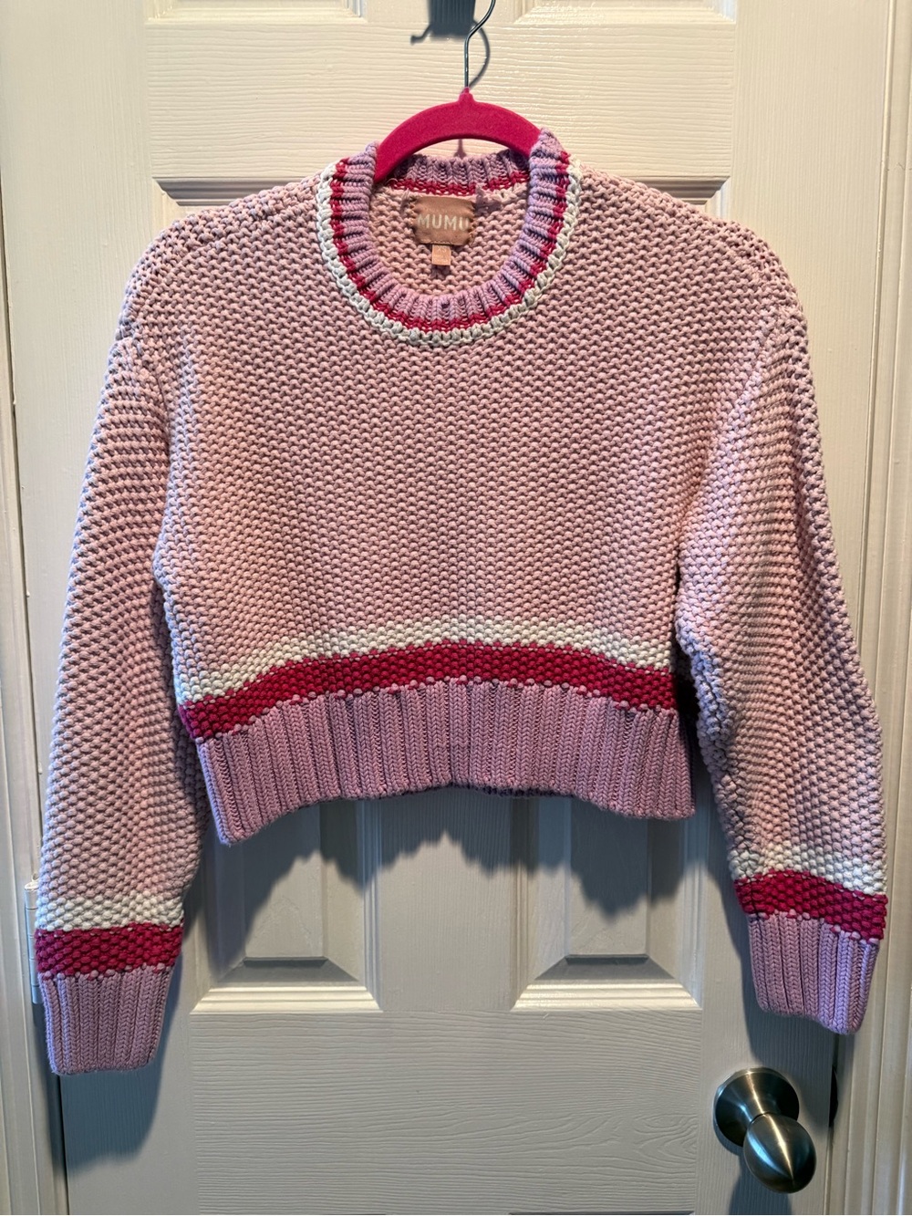 MUMU Chunky Knit Cropped Sweater Pink Stripe Size XS